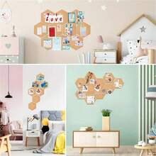 1pc/4pcs/8pcs/16pcs Hexagon Cork Stickers DIY Decorative Postcard Wall Cork Board Bulletin Board Message Board Pin Boards