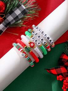 6pcs/Set Girls' Christmas Tree, Snowflake, Santa Claus Theme Beaded Bracelets, Suitable For Holiday Parties, Colorful Beaded Combination - Multicolor - View 7