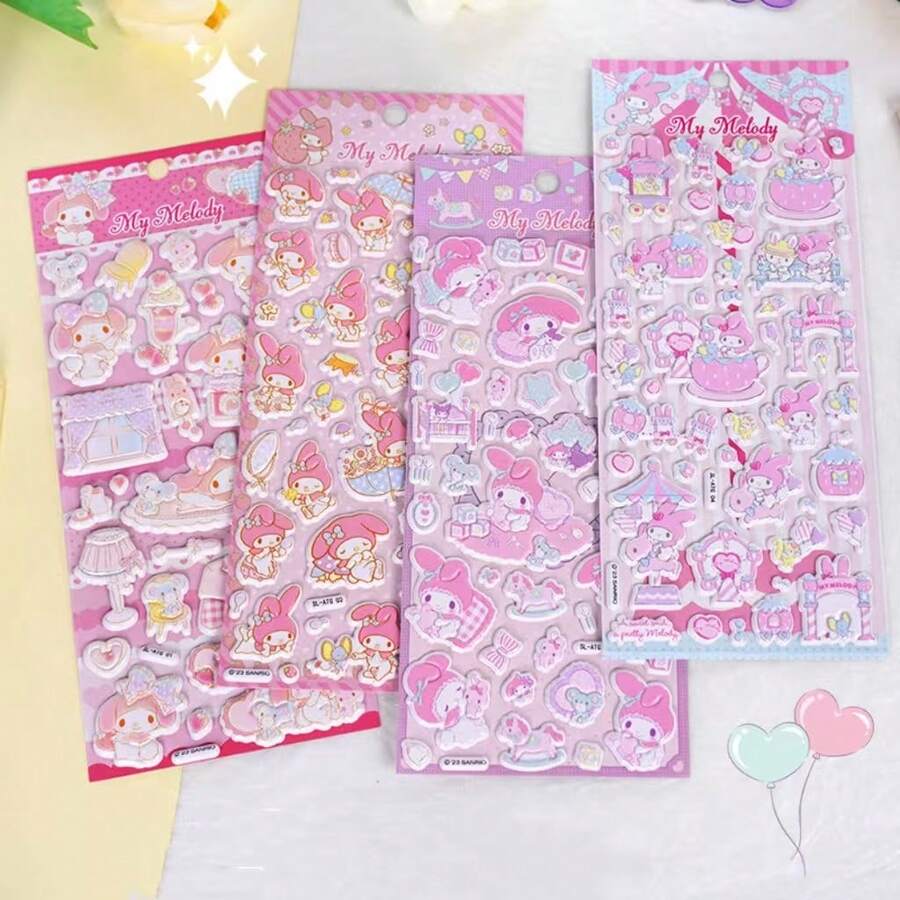 Sanrio Pegatinas 3D dimensionales Melody, pegatinas 3D de dibujos animados Sanrio lindos, pegatinas decorativas hechas a mano para teléfonos