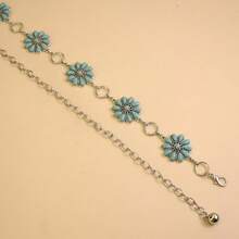 New Vintage Silver Waist Chain With Turquoise Inlay, Versatile To Wear With Dresses, Metallic Waist Belt With Rhombus Bohemian Pattern, Zinc Alloy Silver With Green Gemstone, All Season