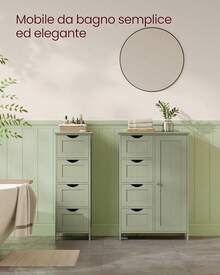 Mobile per vasca da bagno, mobile indipendente, mobile in legno con 4 cassetti e anta, ripiano regolabile, per soggiorno, cucina, corridoio, bianco LHC41W