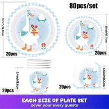 Bộ đồ dùng tiệc dùng một lần hình ngỗng và thiên nga màu xanh dương hoạt hình, 80/10 món, gồm đĩa, cốc, khăn trải bàn 7/9 inch và banner, phục vụ 10-80 người cho sinh nhật, dã ngoại, cắm trại, tiệc cưới. - Nhiều màu - Xem 16