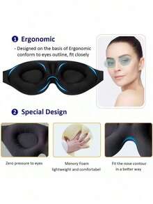 1pc 3D Sleep Mask Natural Sleeping Eye Mask Eyeshade Cover Shade Eye Patch Women Men Soft Portable Blindfold Travel Eyepatch,School,Back To School,Travel,Travel Essentials,Home Essentials,Eye Mask,Sleep Mask - Đen - Xem 2