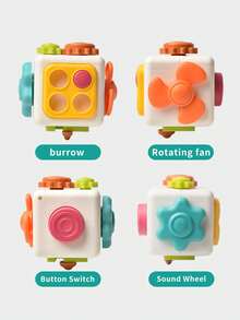 1 件蒙特梭利教育拼图立方体 6 合 1 多功能玩具，早期学习认知发展，灵活手指锻炼，包括孔、风扇、按钮、声音盘、齿轮、轨道、镇静玩具、软橡胶材质、高温消毒 - 彩色 - 查看 5