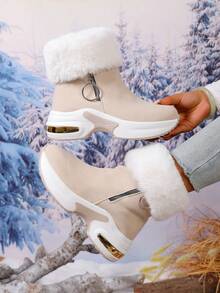 Botas de tobillo con forro térmico para mujer, botas deportivas casuales para otoño/invierno, nuevas botas de media pantorrilla con suela gruesa, botas versátiles y con estilo británico forradas y cálidas para mujer en invierno