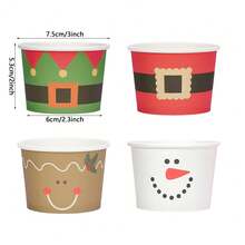 10 piezas Vasos desechables para aperitivos navideños 2026 Vasos de papel para helado con diseño de cinturón de Papá Noel y muñeco de nieve, tazones para postre, sopa fría o caliente para fiestas y decoraciones navideñas