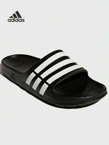 Adidas 阿迪达斯 DURAMO SLIDES 休闲游泳拖鞋，EVA 一体式简约设计，适合运动前/运动后穿着，纹理鞋垫 - 黑色 - 查看 9