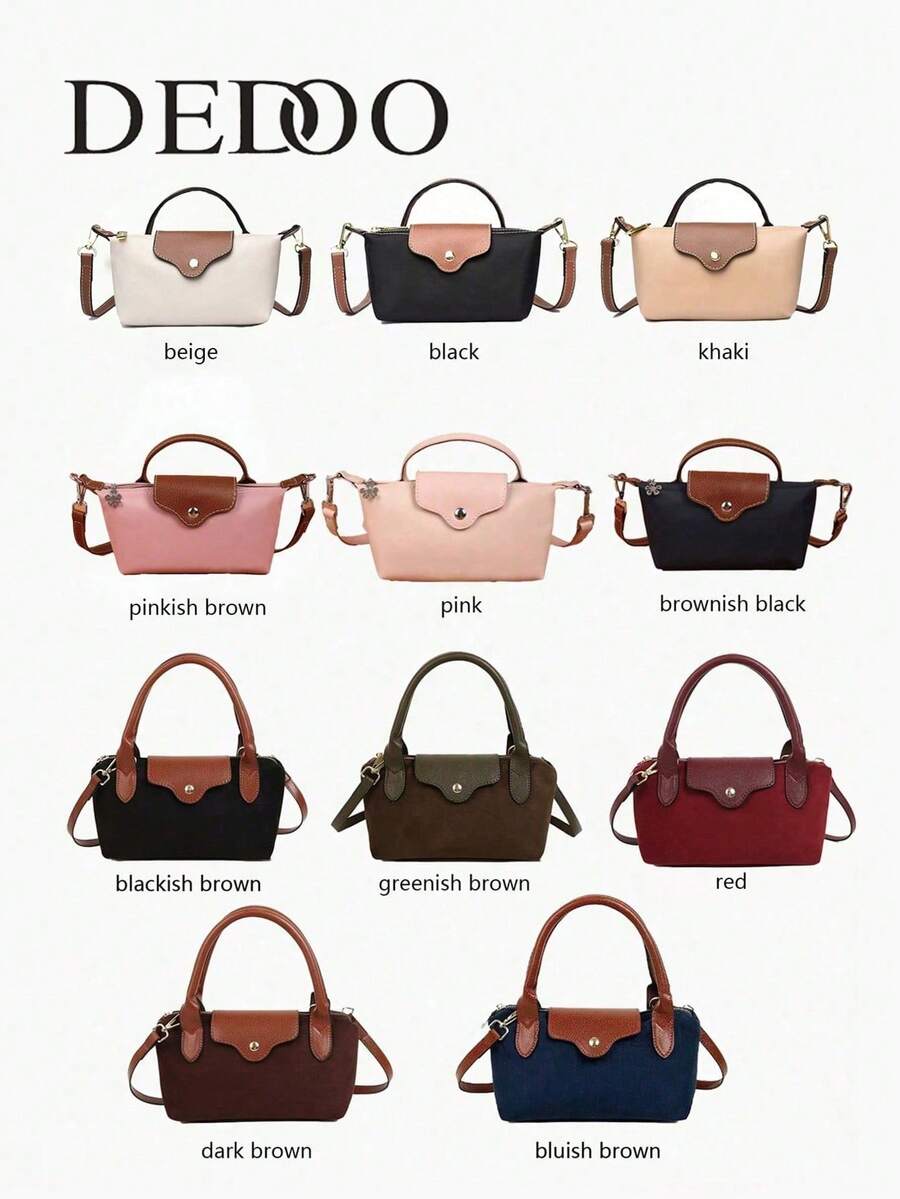 Dedoo حقيبة يد ربيع 2025 بتصميم كتل الألوان المتناسقة، ذات 3 طرق للاستخدام: كحقيبة يد، كحقيبة كتف، وكحقيبة متقاطعة الجسم. مصنوعة من مواد عالية الجودة، مع حزام كتف قابل للتعديل وسحاب معدني ناعم. مثالية للاستخدام في المكتب أو التسوق.