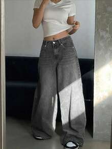 Celana Jeans Denim Longgar Modis untuk Remaja Putri - Grey - View 3