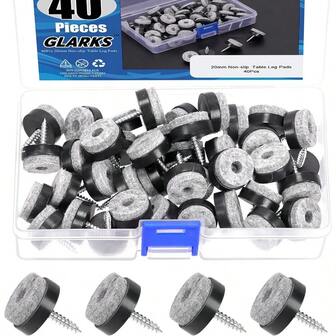 Glarks 40pcs Black 20MM Furniture Glide Screwon Furniture Antiskid Felt Pad Slider Floor Protector For Wooden Leg Feet Of Chair Table Sofa Stool