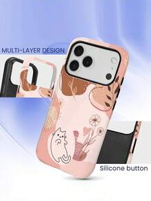 Two-In-One Film Phone Case, Cat Flowers Leaves Shapes Pattern Pattern Phone Case For IPhone 17 Pro Max, Simple And Elegant, Can Be Used For IPhone 11 12 13 14 15 16 17 Pro Max Plus And  S22 S23 S24 S25 Plus Ultra FE Phone Case - Nhiều màu - Xem 3