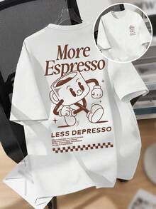 Áo thun nữ cỡ lớn dáng rộng cổ tròn tay ngắn in hình câu lạc bộ cà phê đậm đặc, phong cách mùa hè thường ngày. - trắng - Xem 7