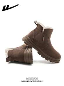 1 Pair WARRIOR Women's Thick Sole Snow Boots, Thermal Lined, Slip-On Design, Fashion Versatile Winter Boots For Outdoor Use - Camel - View 3