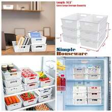 SimpleHouseware Stackable Plastic Woven Basket Storage And Pantry Organizer Bin, 6 Pack, White
