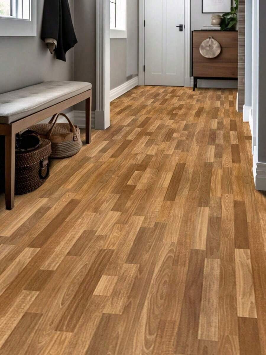 1卷木纹地板贴纸接触纸可撕自粘墙纸家装壁纸撕贴电视背景墙艺术墙自粘装饰墙贴墙面装饰餐桌书柜衣柜床头柜房间装饰厨房装饰卫生间装饰地板贴纸 - 黃色 - 查看 1