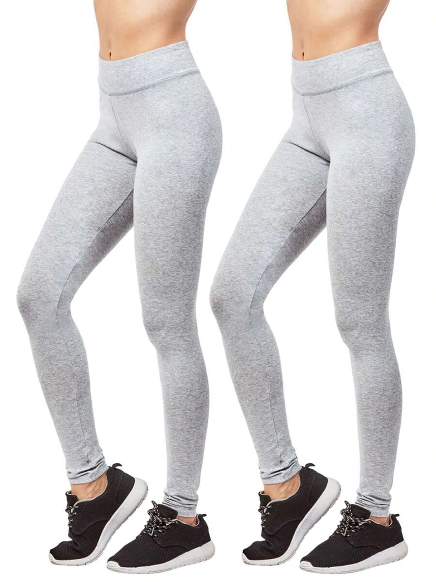 2 Pack Women's Premium Cotton Leggings Ankle Length With High Wide Waistband S-3XL High Waisted Leggings Full Length Regular & Plus Size No See-Through Athletic Workout Running Cycling Yoga Pants For Women Tummy Control Activewear Shapewear Womenswear - 2 件裝 淺灰色 - 查看 1
