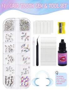 290pcs Tooth Gem Kit,12 Grid Y2K DIY Crystals Jewelry Kit (With Teeth Gems Glue), Professional Fashionable Tooth Gems For Teeth, Teeth Jewelry Starter Kit (NO UV Light) - Multicolor - View 12
