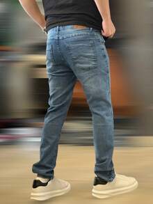 Men's Slim Denim Jeans, Elastane Lycra - 大理石藍 - 查看 4