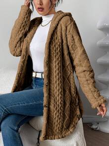 Women's Beige Fuzzy Hooded Cardigan, A Stylish & Ultra - Cozy Hot Outfit Featuring Soft Textured Fabric For Exceptional Warmth, Button - Front Design And Hooded Silhouette For Versatile Layering, Perfect For Creating Effortlessly Chic Casual Looks When Paired With Tees Or Turtlenecks In Women's Clothes | Tops For Women - 棕色 - 查看 5