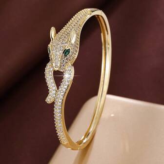 1件可爱动物豹头设计锆石镶嵌女士手链