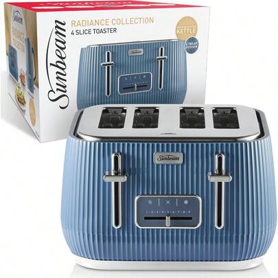 Radiance 4 Slice Toaster SelfCentring Slots Fits 4 Standard Slices 9 Browning Settings Blue TAP3504BL