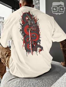 Oversized T-Shirt Japanese Dragon Samurai Sword Katana REF 7305 VEST NERD - 卡其色 - 查看 4
