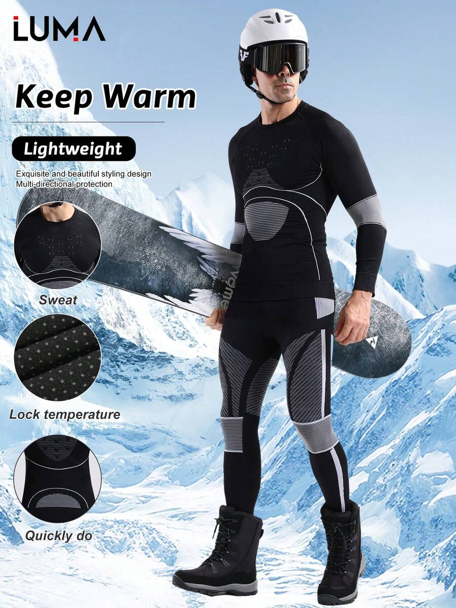 LUMA Herren nahtloser Ski Thermo-Unterwäsche Set für Herbst/Winter, Herren Sport Kompression Basis Schicht feuchtigkeitsableitende Thermo Bekleidung Ski Outfit