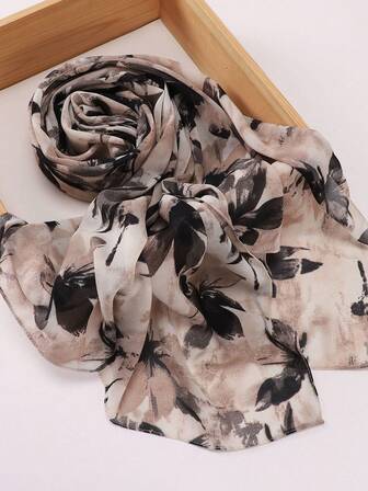 1 pieza Pañuelo de gasa suave y transpirable con estampado para mujer, para vestido de abaya