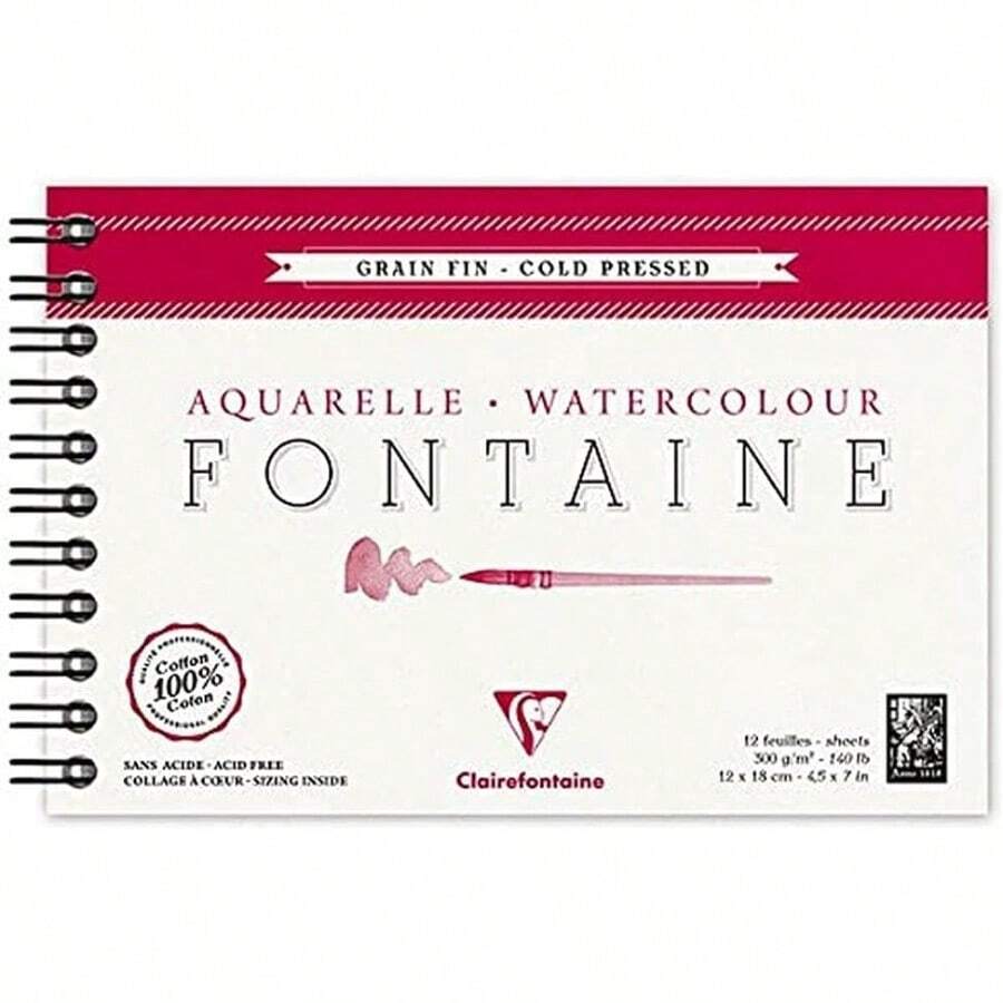 Fontaine 100% Cotton Spiral Watercolour PadCold Press Multicolour 12 X 18 Cm 300 G 12 Sheets - Multicolour - View 1