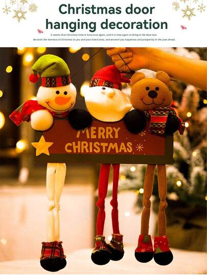 1 قطعة زينة عيد الميلاد، تمثال رجل الثلج، بابا نويل، غزال، زينة معلقة على الباب، ديكور مشهد داخلي