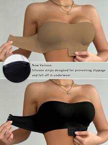 2pcs/Set Front Closure Solid Color One-Shoulder Padded Seamless Comfortable Bras For Women, Wireless Bandeau
