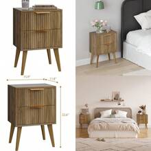Fluted Nightstand With 2 DrawersModern Bedside Table With Metal Handles White Side Table With Solid Wood Legs Mid Century End Table For Living Room Bedroom Caramel Oak CAACTG55BR