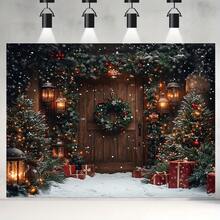 خلفية عيد الميلاد عالم الشتاء الساحر مع أشجار مغطاة بالثلج، قوس باب مغطى بالثلج مع إكليل وهدايا - مناسبة للتصوير الفوتوغرافي، ديكورات عيد الميلاد، أشجار عيد الميلاد، ديكورات المنزل في عيد الميلاد، ديكورات عيد الميلاد الكبيرة، أحجام متعددة متاحة - متعدد الألوان - مشاهدة 5