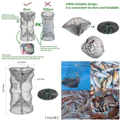 Fishing Bait Trap, 2 Packs Crab Trap Minnow Trap Crawfish Trap Lobster Shrimp Collapsible Cast Net Fishing Portable Folded Fishing Accessories, 12.6X20.1inches