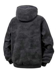 Men's Casual Hooded Sweatshirt With Drawstring, Loose Fit, Full Zip Design, Pocket, Grey Tie Dye Pattern, Suitable For Everyday Casual Wear, Spring/Autumn, Long Sleeve Top - Black - View 4