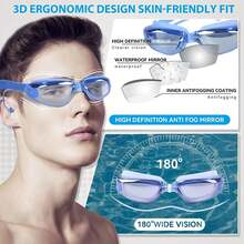 Equipo de gafas de natación 5 en 1: gafas de natación antivaho con protección UV con gorro de natación, tapones para los oídos, clip para la nariz, estuche para gafas para adultos y jóvenes - Azul - Ver 7