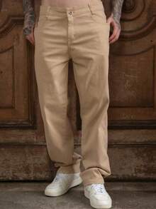 Men's Slim Fit Dress Twill Pants With Built-In Pockets And Lycra - Camel - View 1