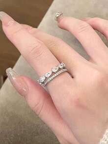5件組奢華立方鋯石葉片開口銅戒指套組，適合女性派對與聚會穿著（不含禮盒） - 銀色 - 查看 10