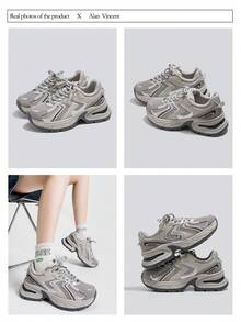 Alan Vincent[Free Returns And Exchanges][Local Delivery][Quick Arrival][City Sneaker Series]Women's Sneakers New Thick Soled Height-Increasing Women's Gray Shoes Fashionable And Comfortable Soft Shoes Can Be Paired With Various Pants And Clothes Outdoor Sports Shoes Street Style Box Packaging - 灰色 - 查看 4