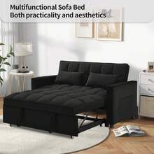 3 In 1 Convertible Sleep Sofa Bed Modern Velvet Sofa, Sofa Pull-Out Bed, Small Love Seat Casual Sofa With Back, With Pillow, Pockets, Living Room Furniture,(Light Gray) - màu đen - Xem 6