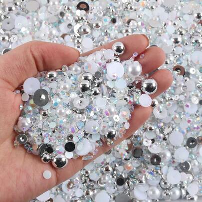 2560颗3-10毫米混合珍珠树脂水钻，平底无珠光，DIY装饰，DIY珠宝工艺材料，适用于手机壳、化妆镜、杯子、鞋子装饰