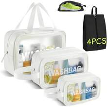 4 Piezas Bolsa de Maquillaje de Viaje, Neceser de Aseo Impermeable para Mujer y Hombre, Cosmetiqueras Transparentes Portatil, Organizador de Cosmético para Artículos de Tocador Baño (Blanco) - Blanco - Ver 12