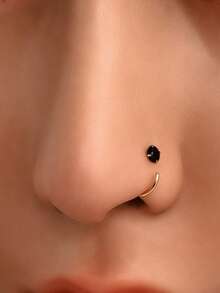 1pc S925 Sterling Silver Black Diamond/White Diamond Nose Ring/Nose Stud/Gold Nose Ring/Silver Nose Ring/Nose Hoop/Ear Cartilage Hoop/Ear Cuff/Small Earring (Outer Diameter: 10mm - Inner Diameter: 8mm) (Made Of S925 Sterling Silver, Soft In Texture, Please Do Not Adjust Forcefully.)