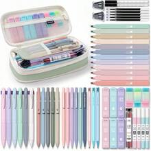 56 PCS Aesthetic School Supplies With Large Pencil Case 6 Colored Ballpoint Pens 12 Pastel Highlighters 5 Black Ink Gel Pens 9 Mechanical Pencils 0.52.0mm Student Essentials Green