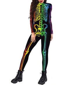 ALBIZIA Women's Skull Skeleton Halloween Costume Jumpsuit Bodysuit Cosplay Bodysuit Outfit - Kiểu-1 - Xem 6