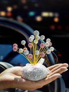 Romantic Flocked Pearl Rose Decor - Fragrance Diffuser, Crystal Base Artificial Flower, For Car Dashboard, Office, Bathroom, Bedroom, DIY Micro-Landscape, Home Decor, Craft Gift, Party Decoration. Suitable For: Wedding, Valentine's Day, Graduation, Christmas Gift.