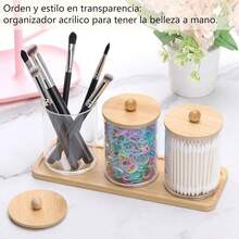 4pcs Organizador de Bao con Tapa de Bamb, Recipiente Transparente de 10oz para Hisopos de Algodn, Bolas de Maquillaje, Hilo Dental y de Bao, etc. Adecuado para Bao, Dormitorio, etc. - transparente - Ver 7