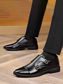 Men's Formal Business Buckle Dress Loafers - Slip-On Soft Sole, Versatile Dress Shoes - Black - View 11