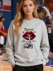 Taurus Girl Zodiac Sign Long-Sleeve Sweatshirt Vintage Style, Short Sleeve Crew Neck Shirt For  Perfect For - 灰色 - 查看 3