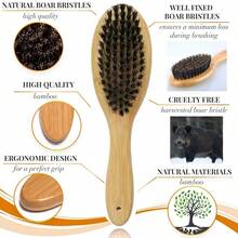 Dog Cat Brush For Shedding, Natural Bamboo Boar Bristles Brush, Pet Grooming Supplies For Short And Long Haired Pets, Gentle Easy Grooming Massage, Japanese-Inspired Design - Default - View 3